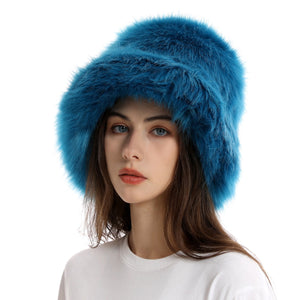 faux fur bucket hat for women in turquoise 1 Alicefurs