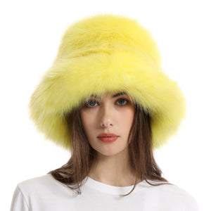 faux fur bucket hat for women in yellow Alicefurs
