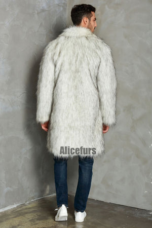 faux fur coat winter long fluffy overcoat for men in white 4 Alicefurs