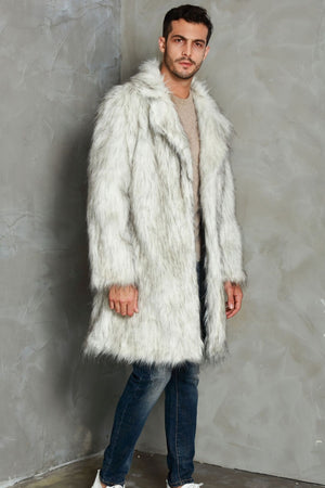 faux fur coat winter long fluffy overcoat for men in white Alicefurs