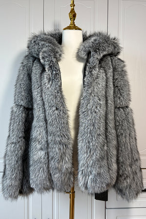 faux fur coat with hood winter fluffy zipper jacket for women in silver 6 Alicefurs