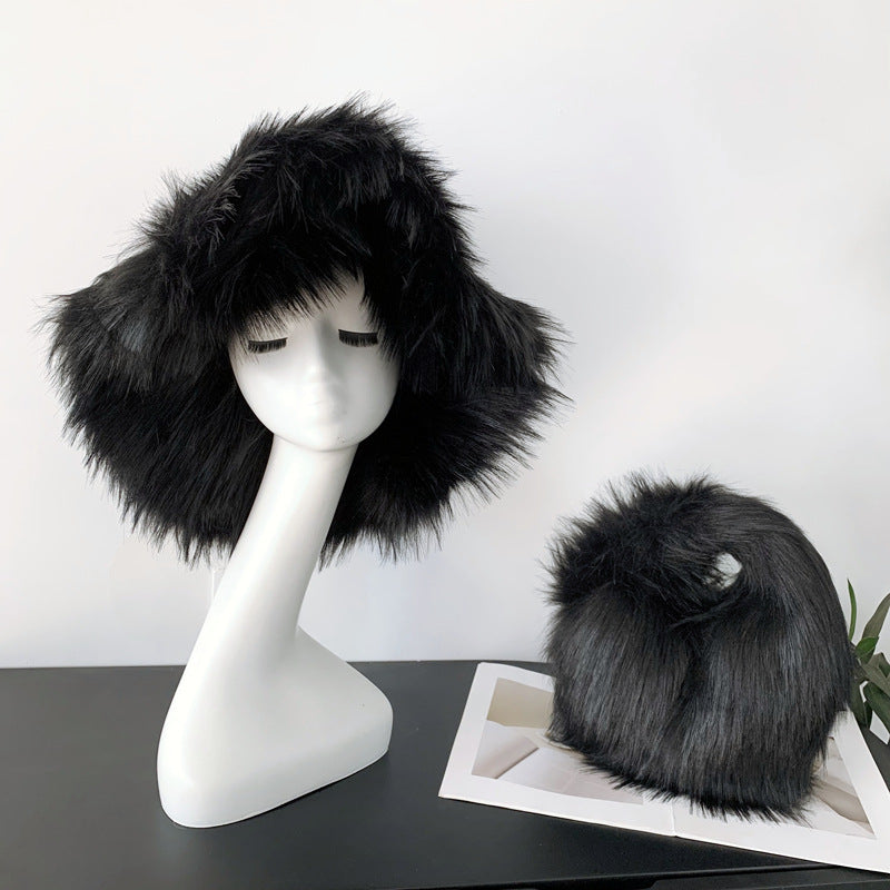 faux fur handbag and hat set for women in black Alicefurs