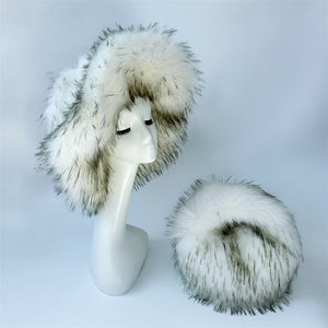faux fur handbag and hat set for women in white Alicefurs
