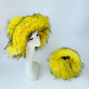 faux fur handbag and hat set for women in yellow Alicefurs