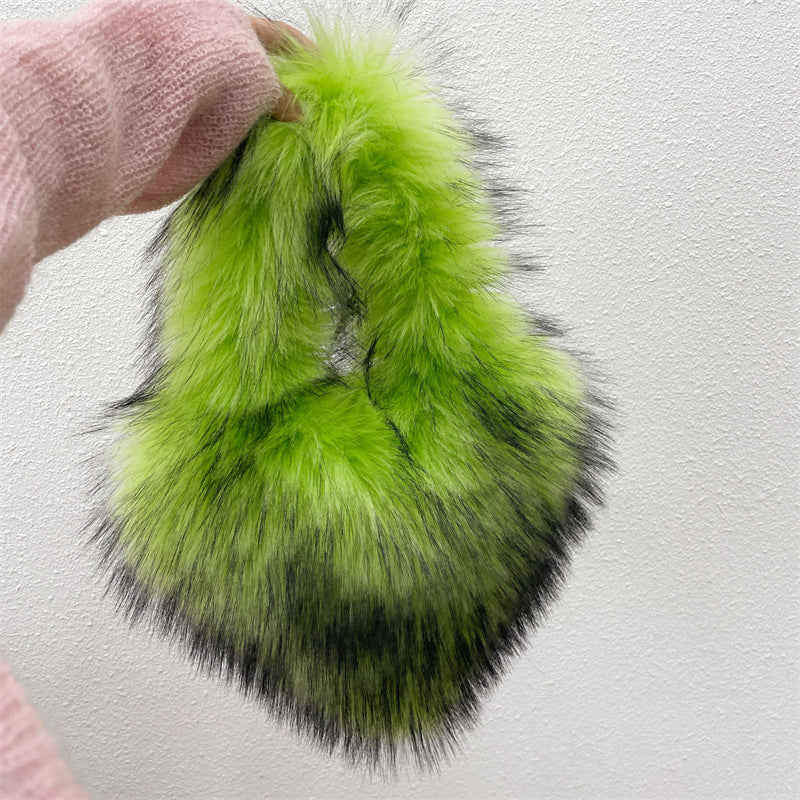 faux fur heart handbag small furry tote purse for women in neon green Alicefurs