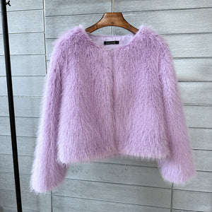 faux fur jacket casual short fuzzy overcoat for women in lavender Alicefurs