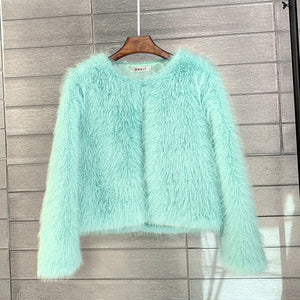 faux fur jacket casual short fuzzy overcoat for women in mint green Alicefurs
