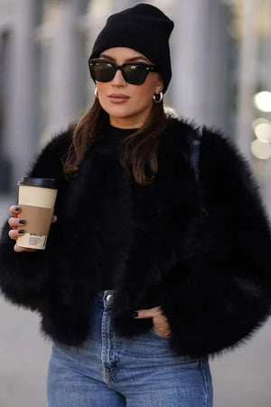 faux fur jacket winter cropped furry overcoat for women in Black 5 Alicefurs