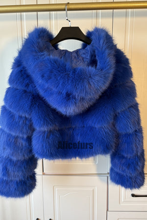 faux fur jacket winter fluffy cropped coat for women in royal blue 3 Alicefurs