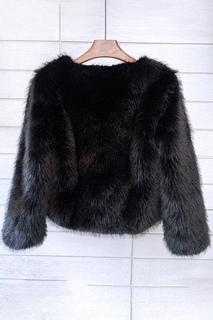 faux fur jacket winter short fluffy outerwear for women in black 4 Alicefurs