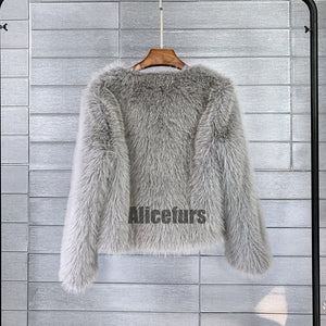faux fur jacket winter short fluffy outerwear for women in grey 1 Alicefurs