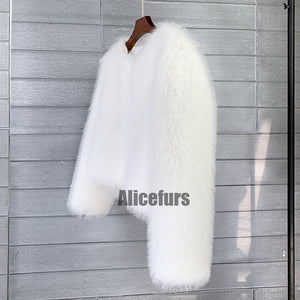 faux fur jacket winter short fluffy outerwear for women in white 2 Alicefurs