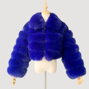 faux fur jacket zip up cropped winter outerwear for women in royal blue Alicefurs