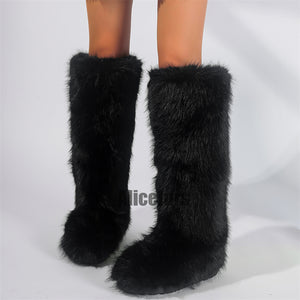 faux fur knee high boots for women in black 1 Alicefurs