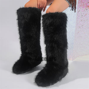 faux fur knee high boots for women in black 2 Alicefurs