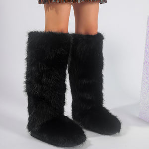 faux fur knee high boots for women in black Alicefurs
