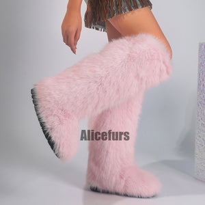 faux fur knee high boots for women in pink 5 Alicefurs