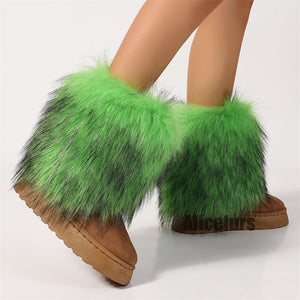 faux fur leg warmer boots in mid calf lime green 2 Alicefurs