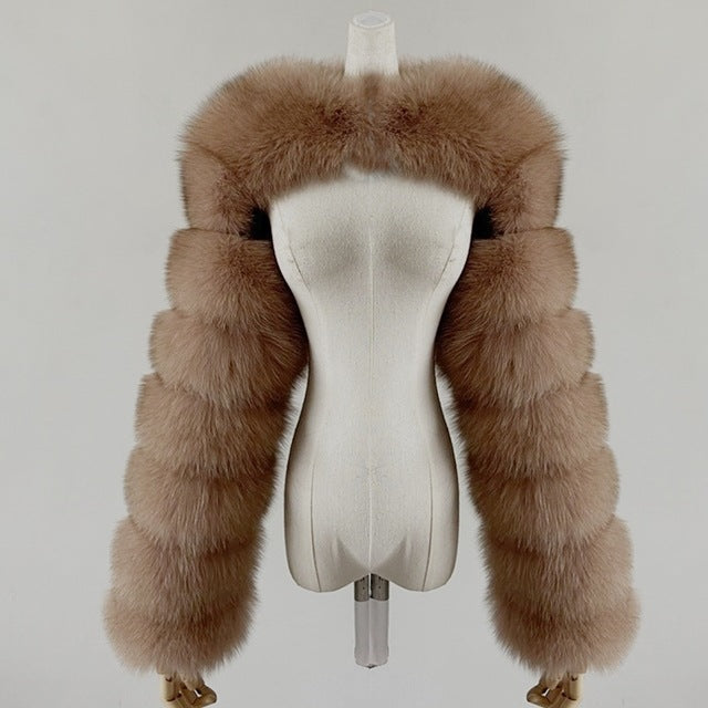 faux fur sleeves evening furry shrugs for women in khaki Alicefurs