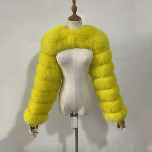 faux fur sleeves evening furry shrugs for women in yellow Alicefurs