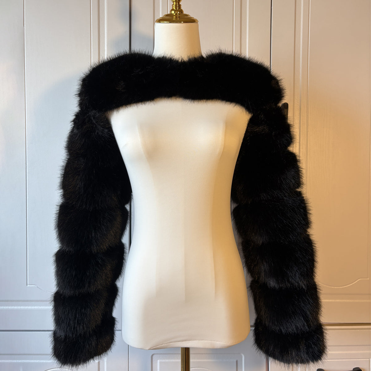 faux fur sleeves open front fluffy bolero for women in black 1_8e19b13b 6f71 4bf6 887d 4b85212898d7 Alicefurs
