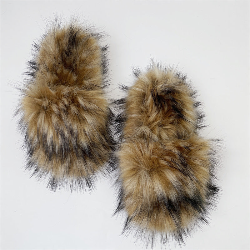 faux fur slides fluffy flat sandals for women in original brown Alicefurs
