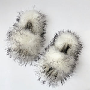 faux fur slides fluffy flat sandals for women in white Alicefurs
