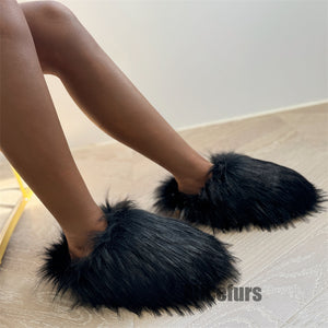 faux fur slippers fluffy winter house shoes for women in black Alicefurs