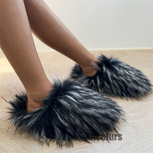 faux fur slippers fluffy winter house shoes for women in dusty black Alicefurs