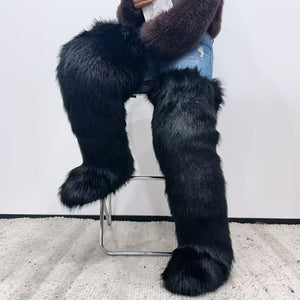 faux fur thigh high boots for women in black Alicefurs
