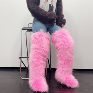 faux fur thigh high boots for women in pink 1 Alicefurs