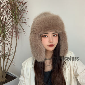faux fur trapper hat winter fluffy cap for women in coffee 1 Alicefurs
