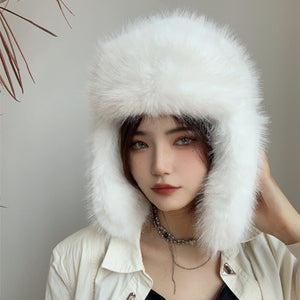 faux fur trapper hat winter fluffy cap for women in ivory Alicefurs