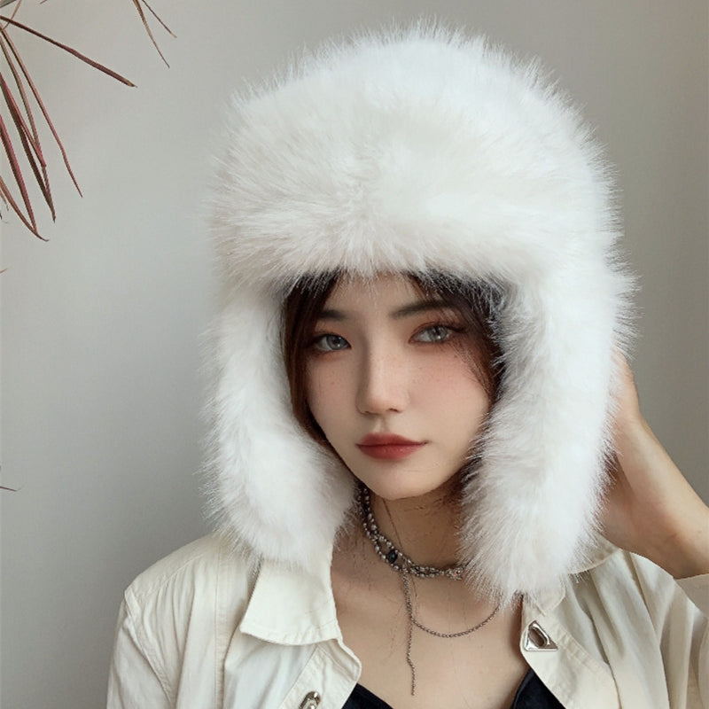 faux fur trapper hat winter fluffy cap for women in ivory Alicefurs