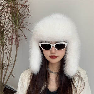 faux fur trapper hat winter fluffy cap for women in white Alicefurs