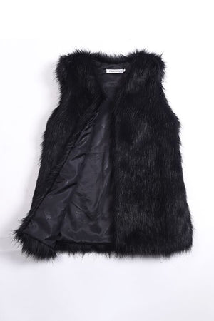 faux fur vest long fluffy v neck waistcoat for women in black 1 Alicefurs