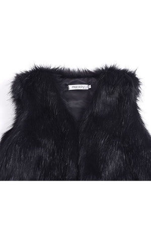 faux fur vest long fluffy v neck waistcoat for women in black 3 Alicefurs