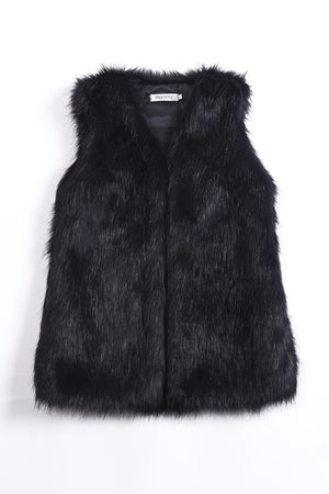 faux fur vest long fluffy v neck waistcoat for women in black Alicefurs