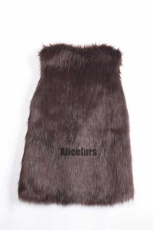 faux fur vest long fluffy v neck waistcoat for women in coffee 1 Alicefurs