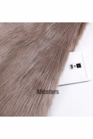 faux fur vest long fluffy v neck waistcoat for women in khaki 4 Alicefurs