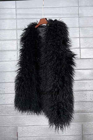 faux fur vest long mongolian fluffy sleeveless jacket for women in black 1 Alicefurs