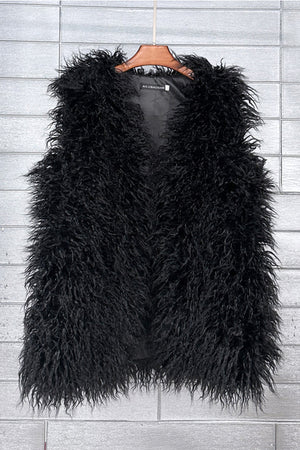 faux fur vest long mongolian fluffy sleeveless jacket for women in black Alicefurs