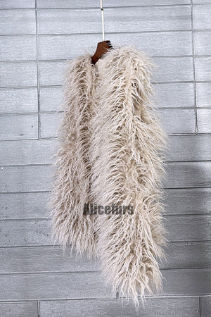 faux fur vest long mongolian fluffy sleeveless jacket for women in khaki 1 Alicefurs