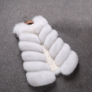 faux fur vest winter long sleeveless fluffy jacket for women in dusty white Alicefurs