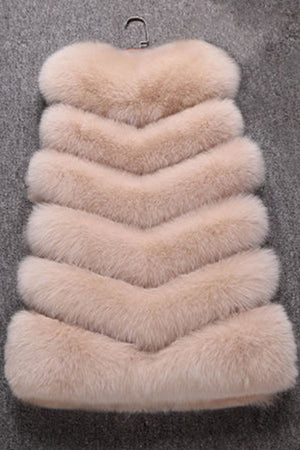 faux fur vest winter long sleeveless fluffy jacket for women in khaki 4 Alicefurs
