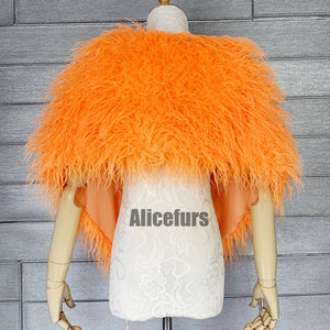 faux fur wrap mongolian lamb fur stole for women in orange 2 Alicefurs