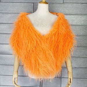 faux fur wrap mongolian lamb fur stole for women in orange Alicefurs
