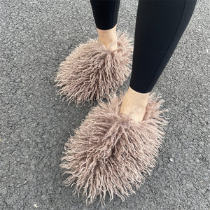 faux lamb fur slippers for women in coffee Alicefurs