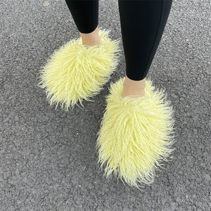 faux lamb fur slippers for women in lemon Alicefurs