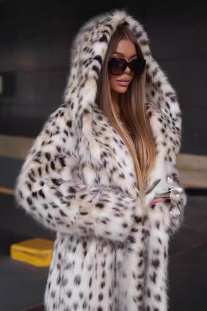 faux lynx fur coat womens hooded long overcoat with belt 1 Alicefurs
